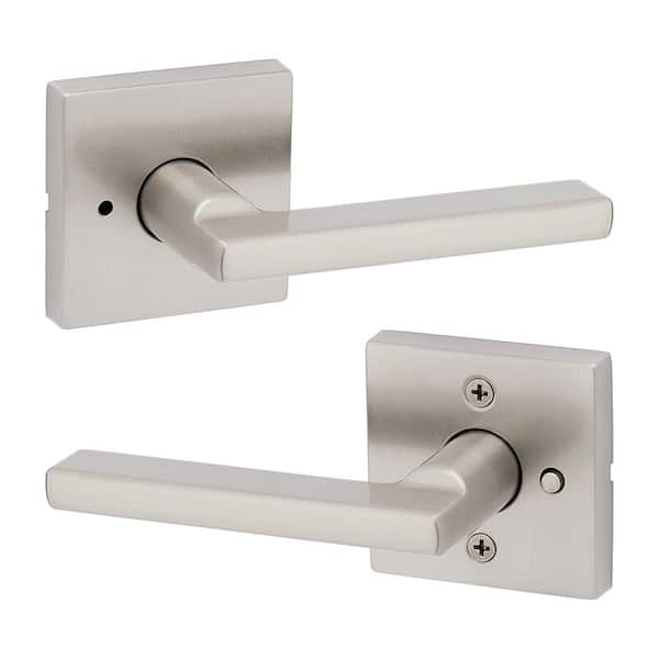 Kwikset Halifax Square Satin Nickel Privacy Bed/Bath Door Handle with Lock 730HFLSQT15CP