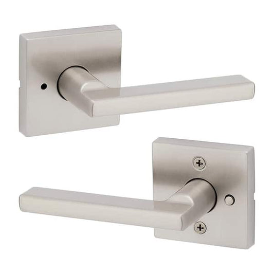Kwikset Halifax Square Satin Nickel Privacy Bed/Bath Door Handle with Lock 730HFLSQT15CP