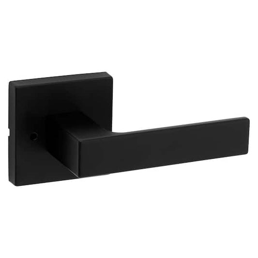 Kwikset Singapore Square Matte Black Bed/Bath Door Handle with Microban and Lock 730SAL 514 SQT