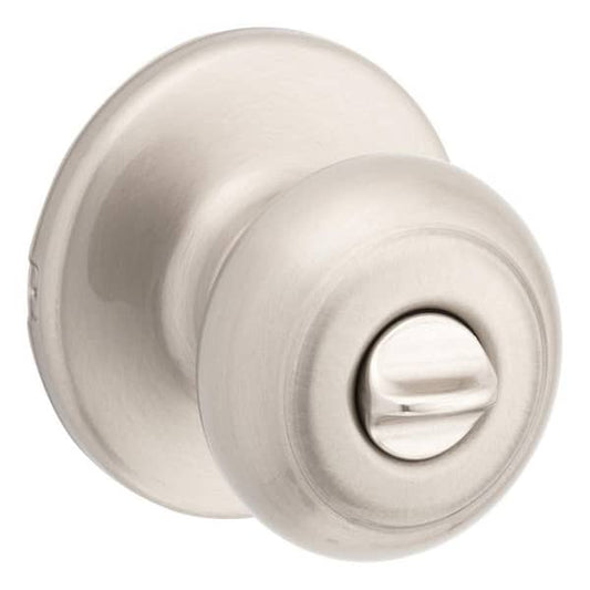 Kwikset Cove Satin Nickel Privacy Door Knob with Lock for Bedroom or Bathroom featuring Microban Technology 300CV15CPV1