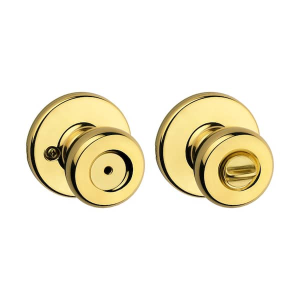 Kwikset Tylo Polished Brass Bed/Bath Door Knob Featuring Microban Antimicrobial Technology with Lock 300T 3 CP V1