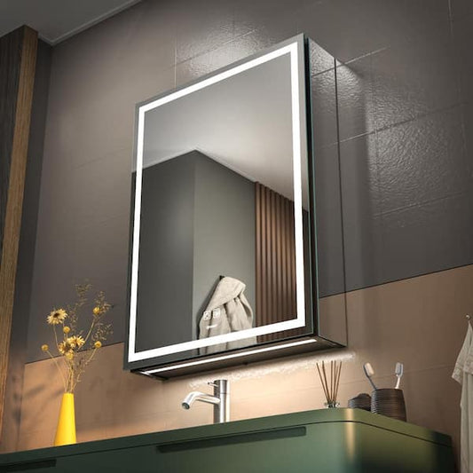 Unbranded 20 in. W x 28 in. H Large Rectangular Silver Wall Mount LED Lighted Medicine Cabinet with Mirror GBC01-2028