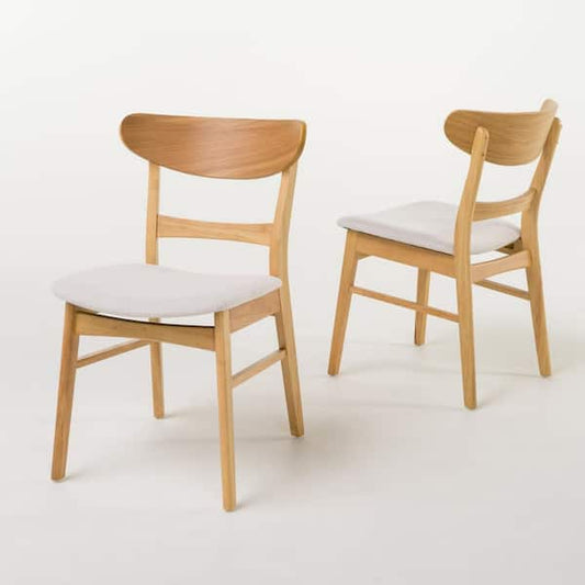 Noble House Hassan Light Beige/Oak Finish Fabric Dining Chair (Set of 2) 9842