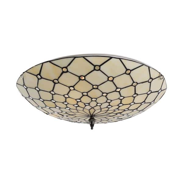 OUKANING 19.68 in. 4-Light Light Yellow Tiffany Flush Mount Ceiling Light with Stained Glass Shade for Bedroom, No Bulbs Included JZUCK55MNSHCX
