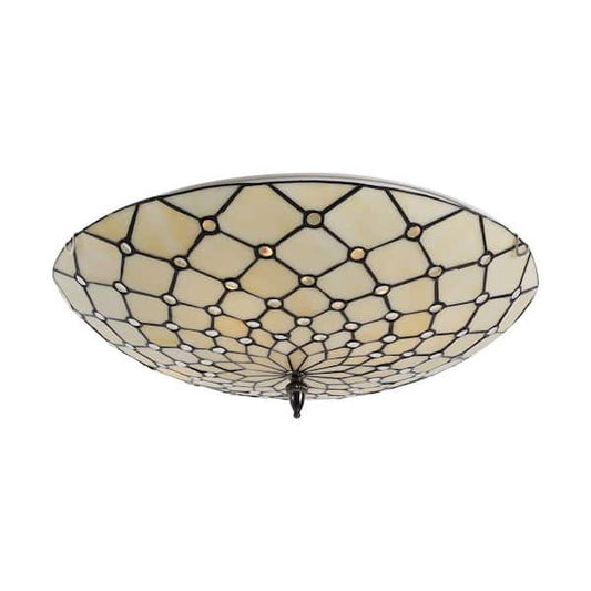 OUKANING 19.68 in. 4-Light Light Yellow Tiffany Flush Mount Ceiling Light with Stained Glass Shade for Bedroom, No Bulbs Included JZUCK55MNSHCX