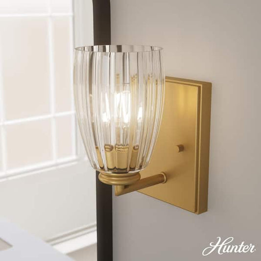 Hunter Rossmoor 1-Light Luxe Gold Wall Sconce with Glass Shade 13196
