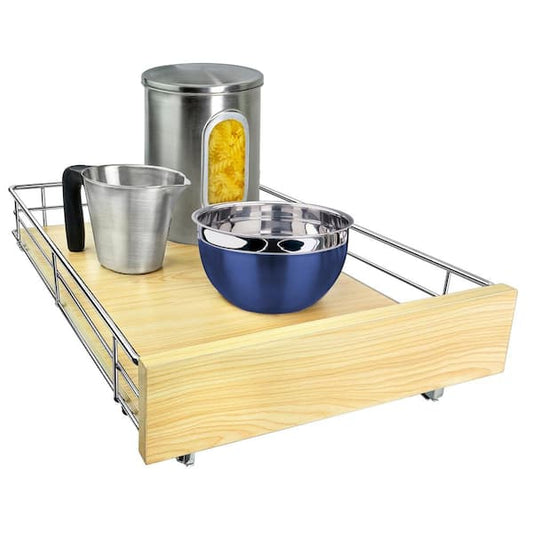 LYNK PROFESSIONAL Slide Out Wood Cabinet Organizer - Pull Out Under Cabinet Sliding Shelf - 14 in. x 21 in. - Wood and Chrome 421421DS