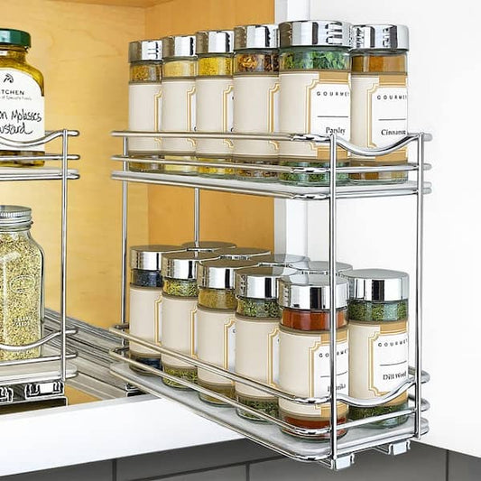 LYNK PROFESSIONAL Slide Out Spice Rack Pull Out Cabinet Organizer 4-1/4 in. Wide - Double, Chrome 430422DS