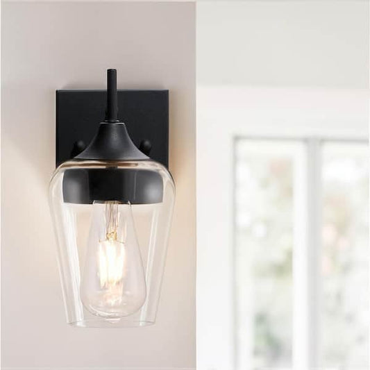 Merra 1-Light Matt Black Wall Sconce with Clear Glass Shade HCF-2801-00-BNHD-1