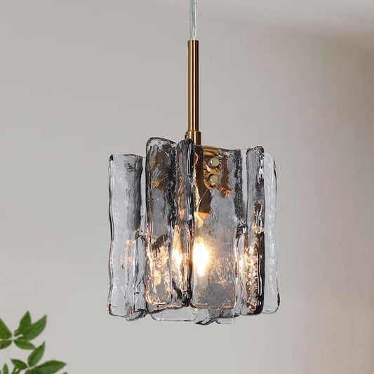 LNC Echonalyri Modern 4.7 in. W Black Pendant Light 1-Light Glam Brass Accent Island Mini Pendant with Textured Glass Shade LM3M3YB987PB8C