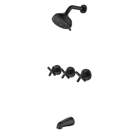 Unbranded Triple Handle 10-Spray Tub and Shower Faucet 1.8 GPM with High Pressure in Matte Black (Valve Included) M-YH064B