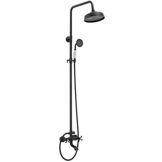 BWE 1-Spray Bathroom Outdoor Wall Bar Shower Kit with Tub Faucet and Double Cross Handle in Matte Black (Valve Included) A-98016-B