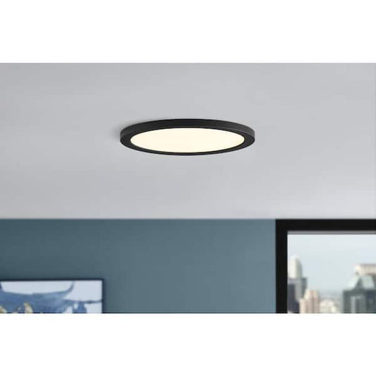 Commercial Electric 15 in. Matte Black New Ultra-Low Profile Integrated LED Flush Mount 5CCT (2-Pack) LC0000155-01/MB