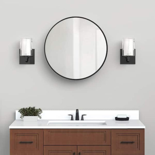 Glacier Bay 23.6 in. W x 23.6 in. H Round Matte Black Medicine Cabinet with Mirror EZCST24HD