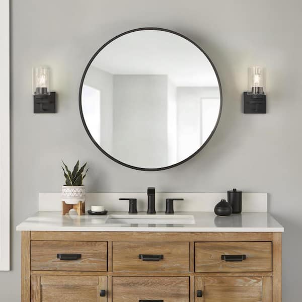 Glacier Bay 30 in. W x 30 in. H Round Matte Black Medicine Cabinet with Mirror EZCST30HD