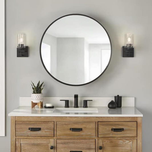 Glacier Bay 30 in. W x 30 in. H Round Matte Black Medicine Cabinet with Mirror EZCST30HD