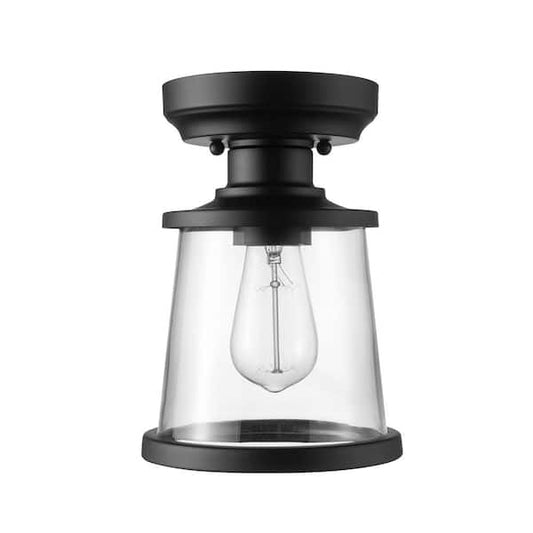 Globe Electric Charlie 6.7 in. 1-Light Matte Black Indoor Outdoor Flush Mount Ceiling Light with Clear Glass Shade 60406