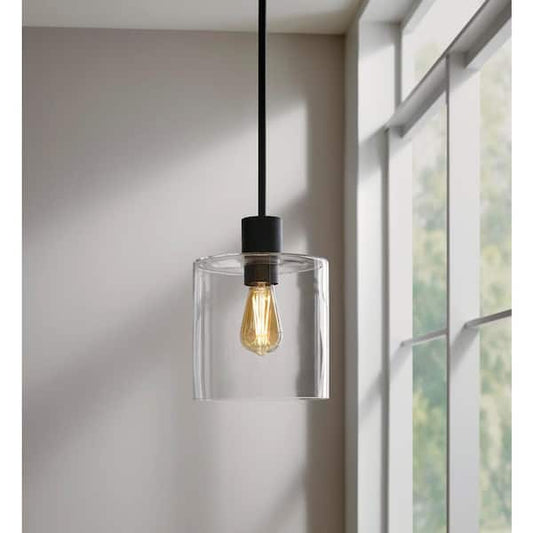Hampton Bay Sutton Place 1-Light Matte Black Pendant 65158
