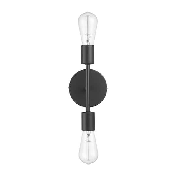 Hampton Bay Hampton Bay 10 in. 2-Light Matte Black Plug-In or Hardwire Wall Sconce for Bathroom 65742
