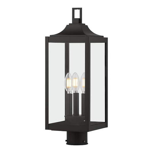 Home Decorators Collection Havenridge 3-Light Matte Black Outdoor Post with Clear Glass (1-Pack) KSZ1803AX-01/MB