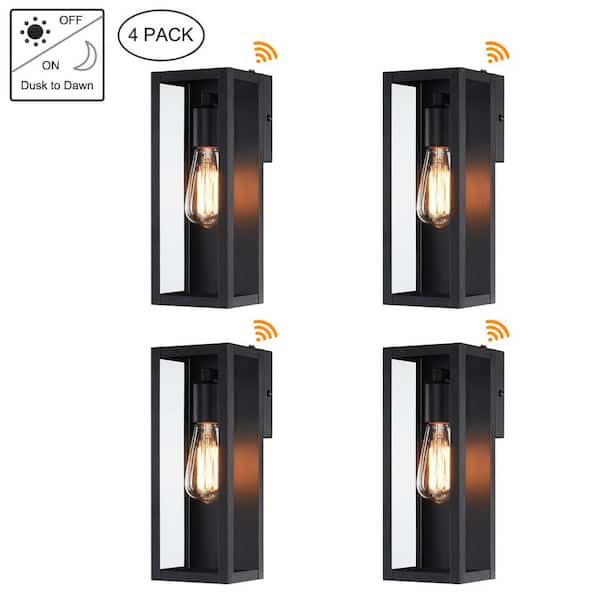 Hukoro Cali 1-Light 13.15 in. Outdoor Dusk-To-Dawn Sensor Wall Light with Matte Black Finish and Clear Glass Shade (4-Pack) 4F85504-BK-S