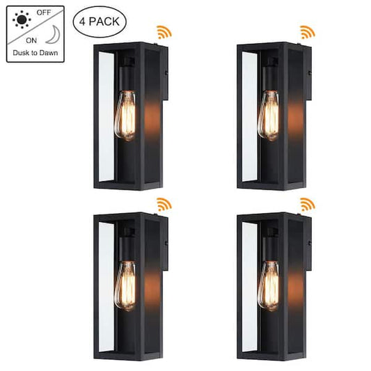 Hukoro Cali 1-Light 13.15 in. Outdoor Dusk-To-Dawn Sensor Wall Light with Matte Black Finish and Clear Glass Shade (4-Pack) 4F85504-BK-S