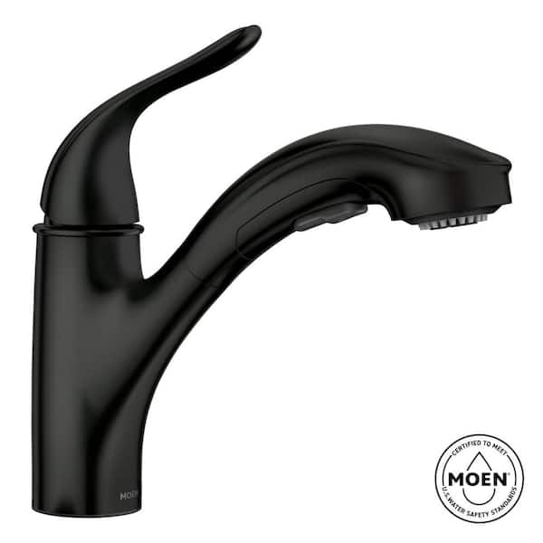 MOEN Brecklyn Single Handle Pull Out Sprayer Kitchen Faucet with Power Clean in Matte Black 87557BL
