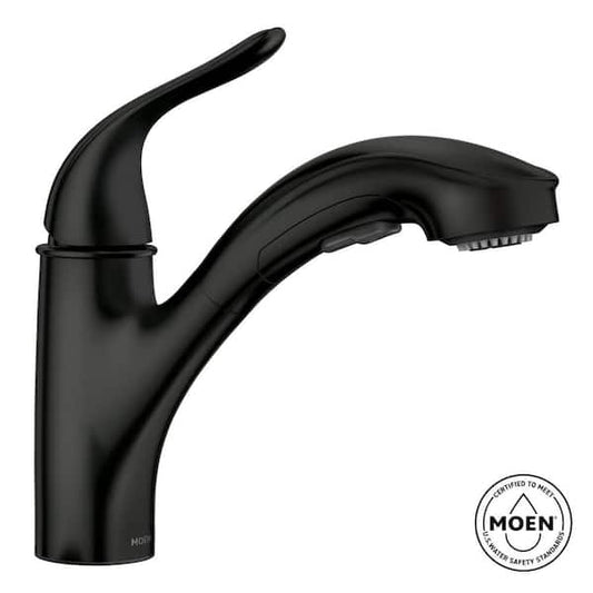 MOEN Brecklyn Single Handle Pull Out Sprayer Kitchen Faucet with Power Clean in Matte Black 87557BL
