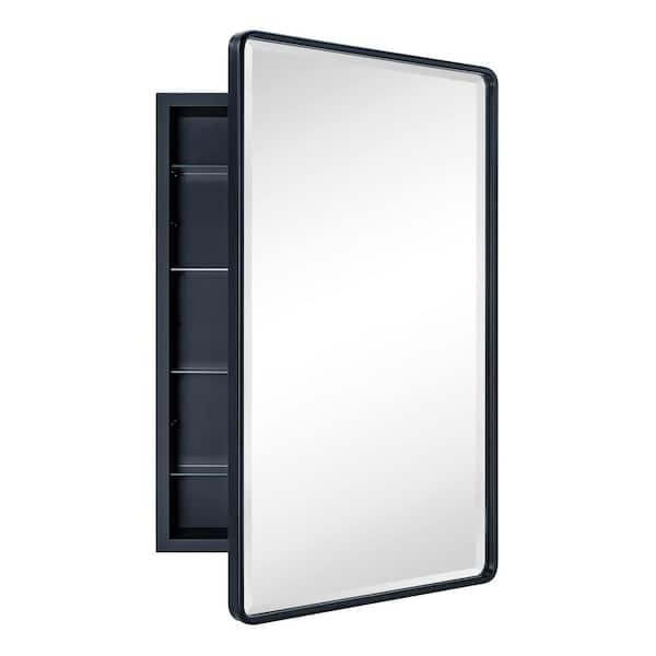 TEHOME Farmhouse 20 in. W x 30 in. H Recessed Rectangular Metal Framed Bathroom Medicine Cabinets with Mirror in Matt Black GC-00427