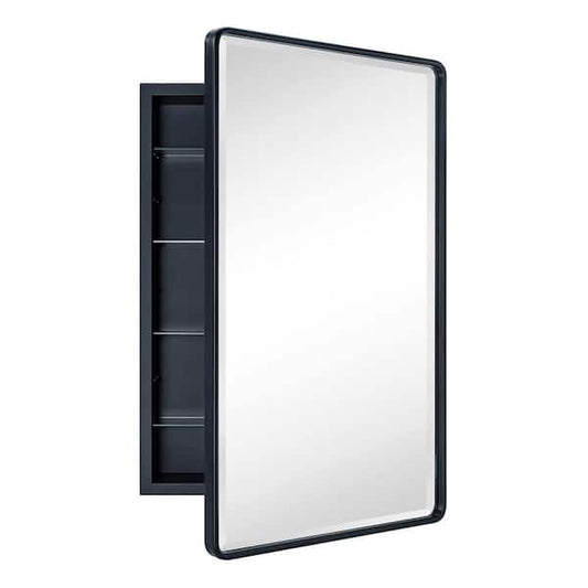 TEHOME Farmhouse 20 in. W x 30 in. H Recessed Rectangular Metal Framed Bathroom Medicine Cabinets with Mirror in Matt Black GC-00427