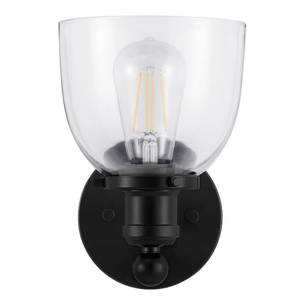 Home Decorators Collection Evelyn 6 in. 1-Light Matte Black Industrial Indoor Wall Sconce with Clear Glass Shade HB2623-43