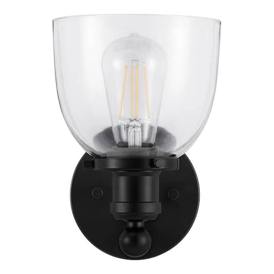 Home Decorators Collection Evelyn 6 in. 1-Light Matte Black Industrial Indoor Wall Sconce with Clear Glass Shade HB2623-43