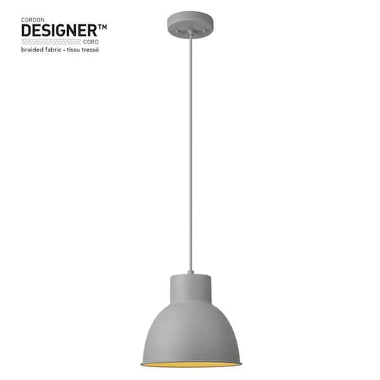 Globe Electric 1-Light Matte Gray Pendant with Gray Designer Fabric Cord 61002