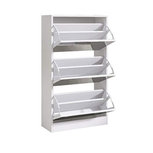 Siavonce Narrow Shoe Storage Cabinet with Mirror, Wood Slim Shoe Rack 3-Tier Shoe Organizer for Home and Apartment, White DJ-ZX-W132081779