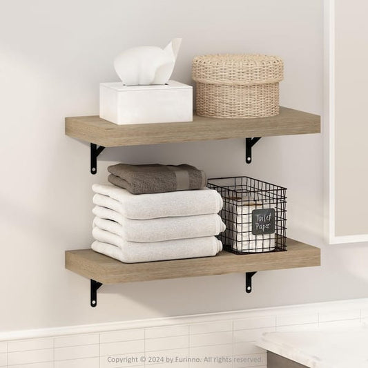 Furinno Tanna 1.65 in. Tall Natural Wood Wall Mounted Bookcase (Set of 2) N24016NA