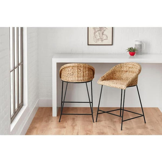 StyleWell 24 in. Natural Woven Hyacinth Counter Stool with Low Back ST1808296-NBLK