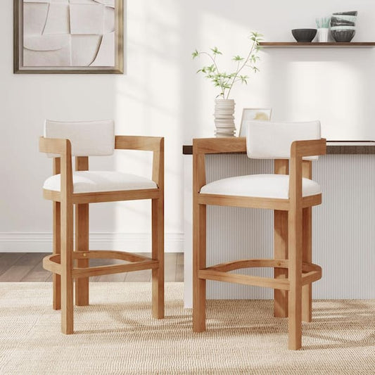 CHRISTOPHER KNIGHT HOME Corlas 30 in. Medieval Modern Upholstered Solid Wood Bar Stools with Footrest, Natural plus Beige, (Set of 2) 131193