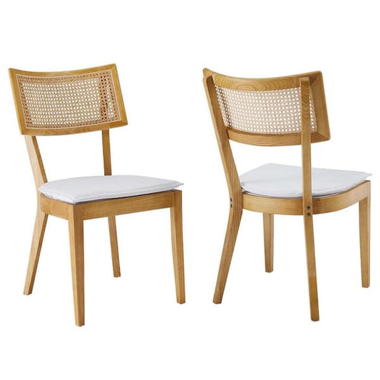 MODWAY Caledonia Fabric Upholstered Wood Dining Chair Set of 2 in Natural White EEI-6080-NAT-WHI