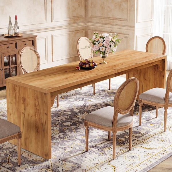 BYBLIGHT Roesler Modern Natural Wood 78 in. Pedestal Dining Table Seats 6-8 BB-XK00644-SJH