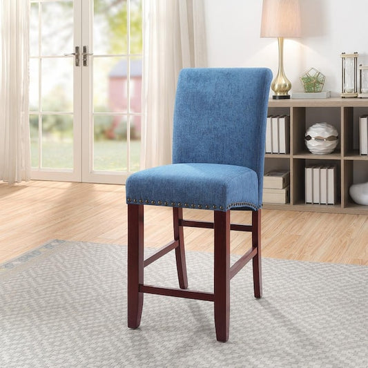 OSP Home Furnishings Parsons 25.5in Wood Barstool with Antique Bronze Nail Heads in Navy Fabric MET8724-H16