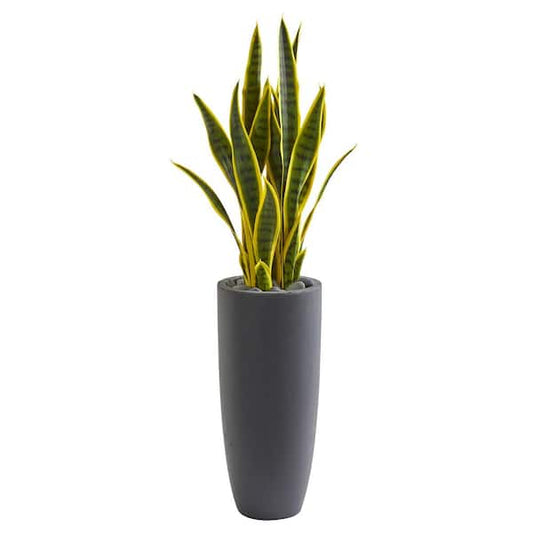 Nearly Natural Indoor 3-Ft. Sansevieria Artificial Plant in Gray Bullet Planter 9074