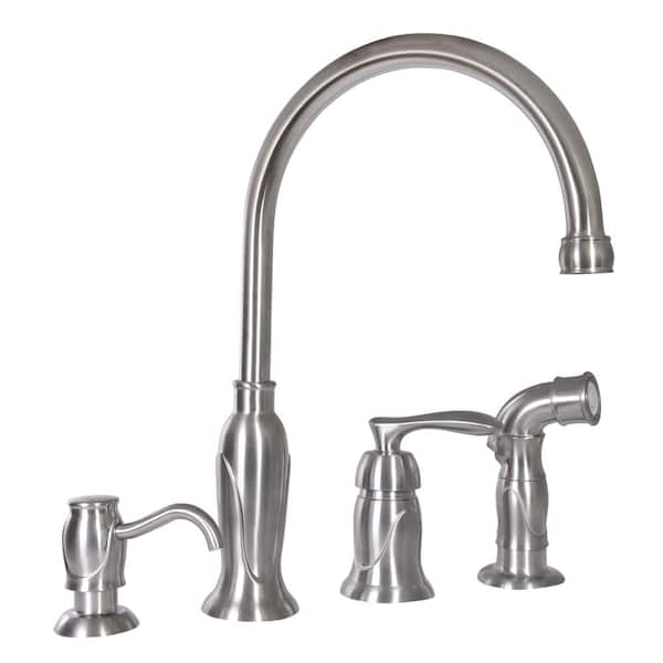 Design House Madison Single-Handle Standard Kitchen Faucet with Side Sprayer with Soap Dispenser in Satin Nickel 525808