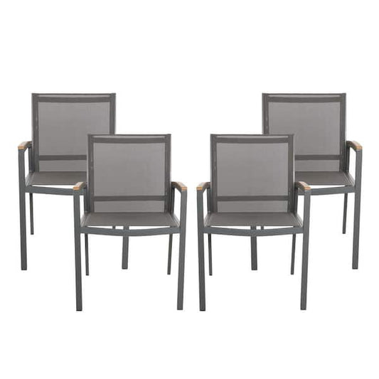 Noble House Moralis Gray Aluminum and Gray Mesh Outdoor Dining Chairs (4-Pack) 110841