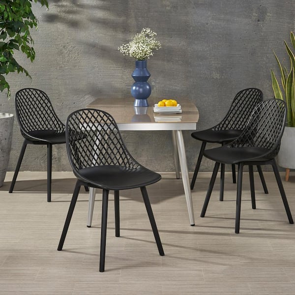 Noble House Lily Black Curved Plastic Outdoor Patio Dining Chair (4-Pack) 82317