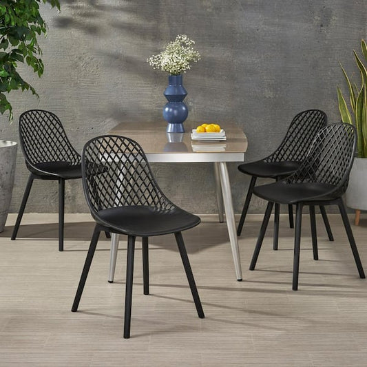 Noble House Lily Black Curved Plastic Outdoor Patio Dining Chair (4-Pack) 82317