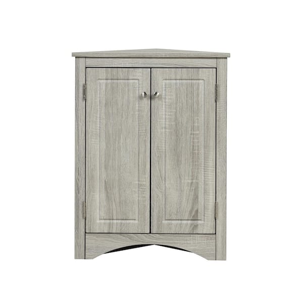 YOFE Oak Finish Triangle Accent Cabinet with Adjustable Shelves Floor Storage Corner Cabinet for Bathroom Home Office Kitchen CamyOK-GI4065AALWF28-Acabinet01