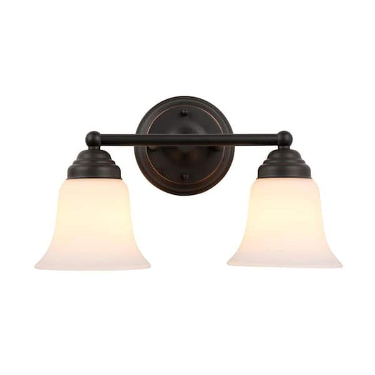 Hampton Bay Ashhurst 2-Light Oil Rubbed Bronze Vanity Light with Frosted Glass Shades EGM1392A-4/ORB