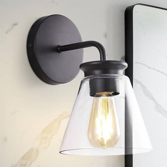 JONATHAN Y Kondo 6.38 in. 1-Light Modern Farmhouse Iron LED Vanity Light, Oil Rubbed Bronze/Clear JYL9906A