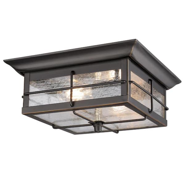 Westinghouse Orwell 2-Light Oil Rubbed Bronze with Highlights Outdoor Flush Mount Light with Clear Seeded Glass 6578400