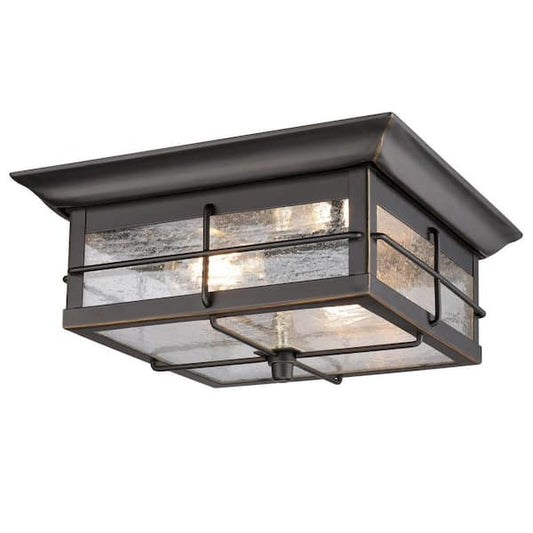 Westinghouse Orwell 2-Light Oil Rubbed Bronze with Highlights Outdoor Flush Mount Light with Clear Seeded Glass 6578400
